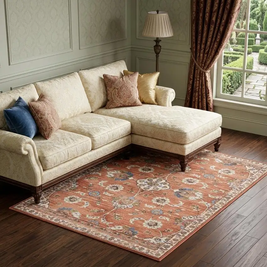 Ivory Blue And Orange Floral Area Rug Photo 1
