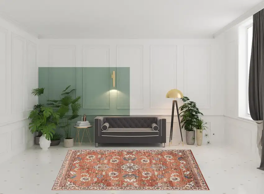 Orange Floral Power Loom Area Rug Photo 2