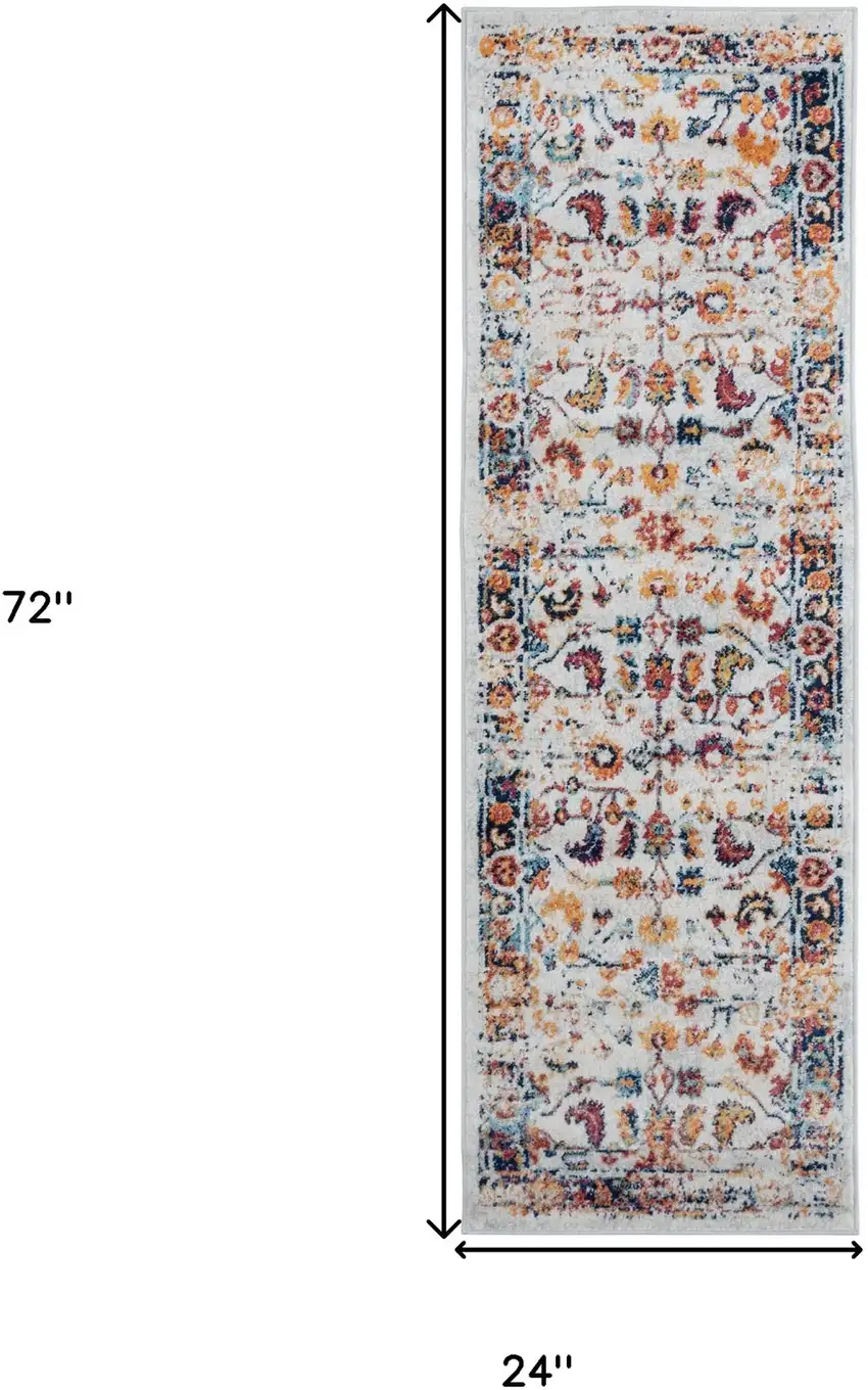 Orange Floral Power Loom Runner Rug Photo 7