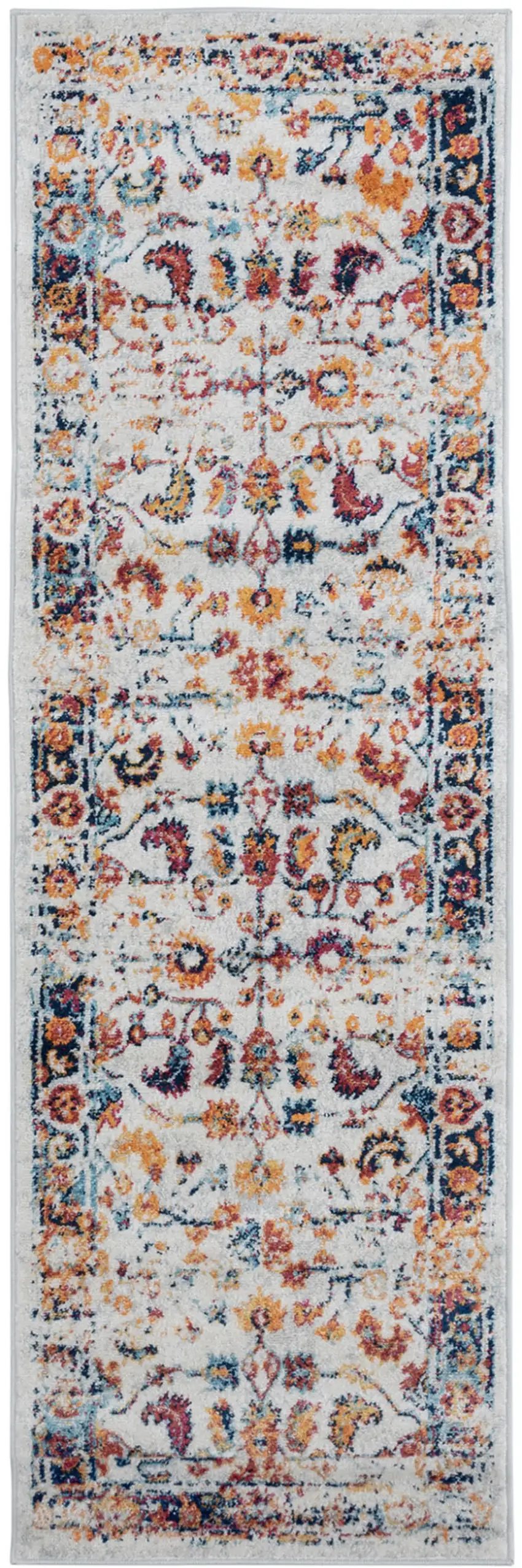 Orange Floral Power Loom Runner Rug Photo 1