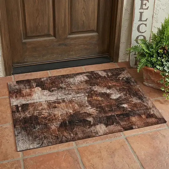 Orange Floral Washable Non Skid Indoor Outdoor Area Rug Photo 1