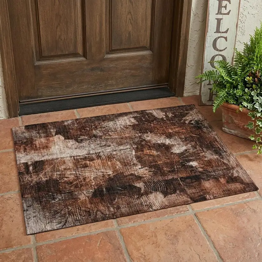 Orange Floral Washable Non Skid Indoor Outdoor Area Rug Photo 1