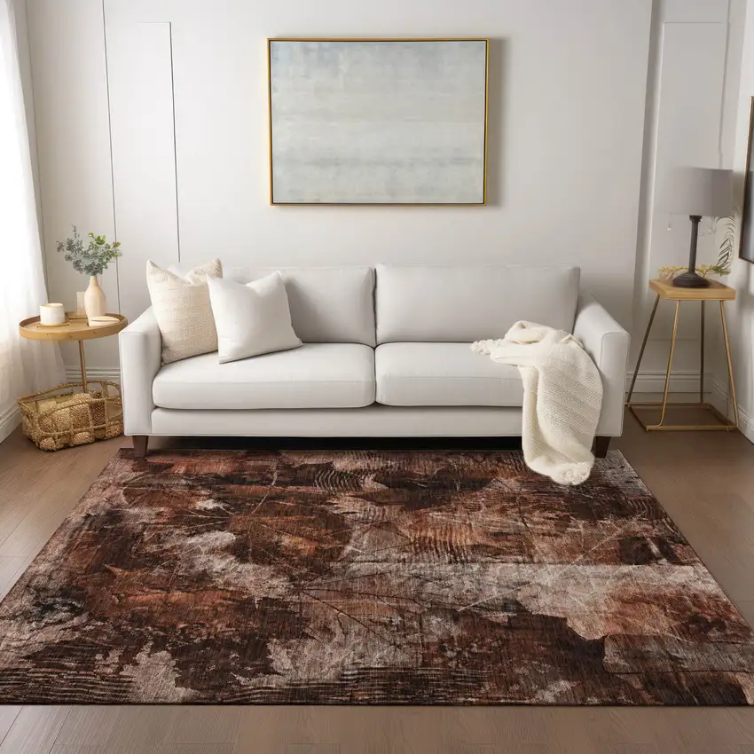 Orange Floral Washable Non Skid Indoor Outdoor Area Rug Photo 8