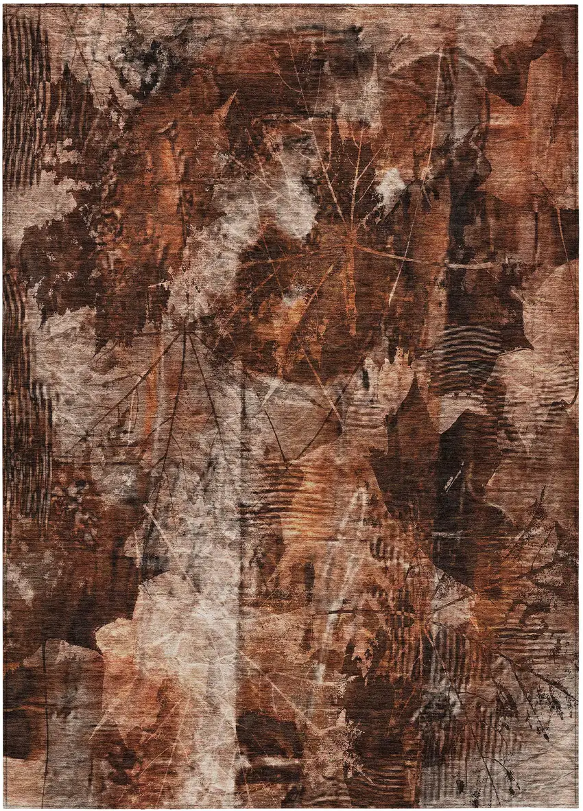 Orange Floral Washable Non Skid Indoor Outdoor Area Rug Photo 2