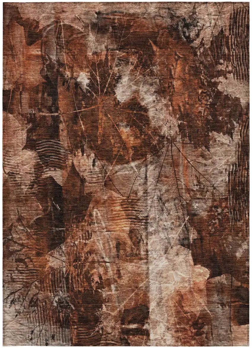 Orange Floral Washable Non Skid Indoor Outdoor Area Rug Photo 5