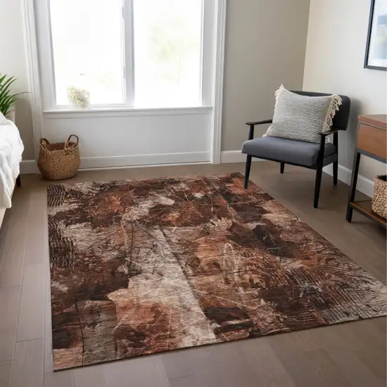 Orange Floral Washable Non Skid Indoor Outdoor Area Rug Photo 9