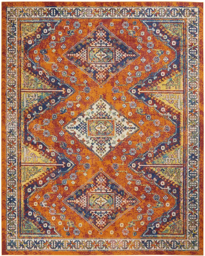 Orange Blue And Yellow Geometric Area Rug Photo 2