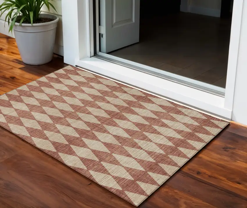Orange Geometric Washable Indoor Outdoor Area Rug Photo 1