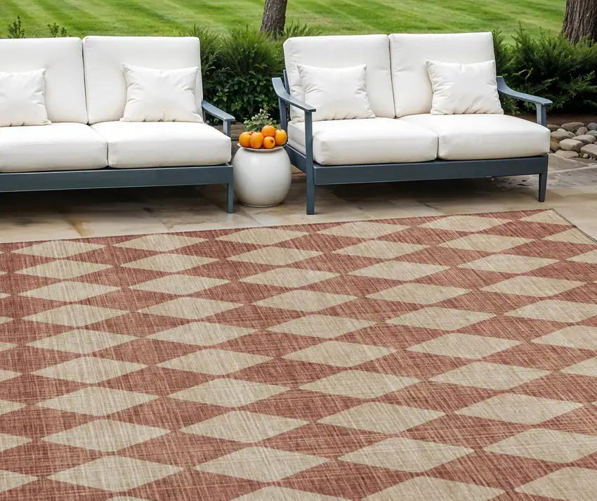 Orange Geometric Washable Indoor Outdoor Area Rug Photo 1