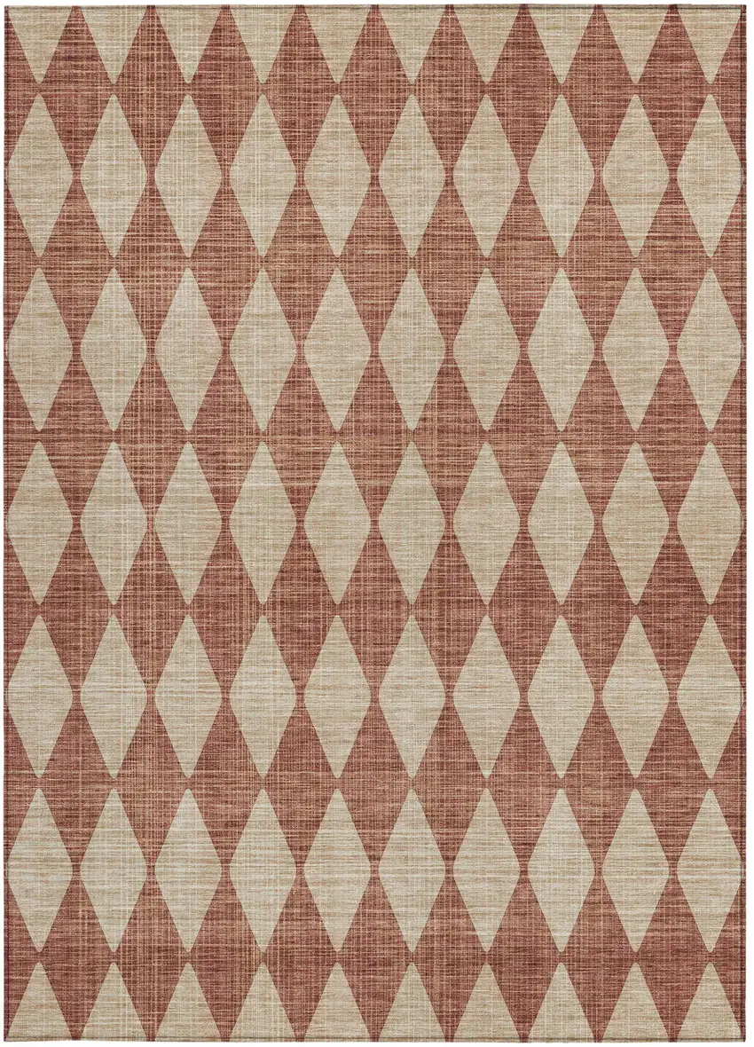 Orange Geometric Washable Indoor Outdoor Area Rug Photo 5