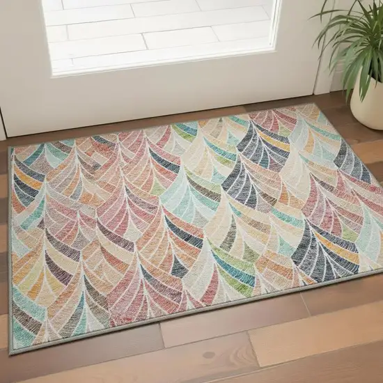 Orange Gold And Blue Geometric Washable Area Rug With UV Protection Photo 2