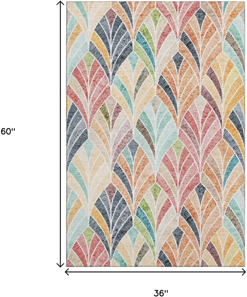 Orange Gold And Blue Geometric Washable Area Rug With UV Protection Photo 3