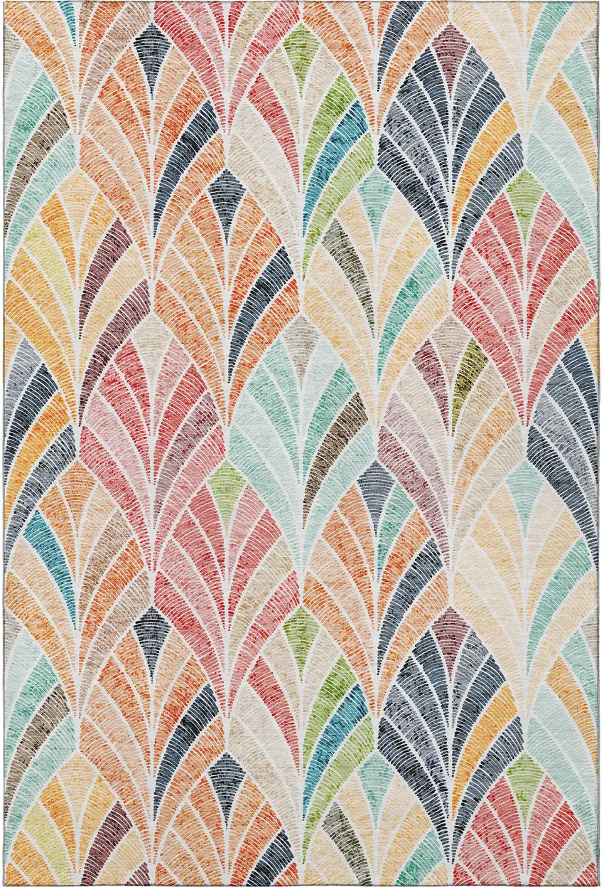 Orange Gold And Blue Geometric Washable Area Rug With UV Protection Photo 4