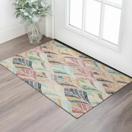 Orange Gold And Blue Geometric Washable Area Rug With UV Protection Photo 1