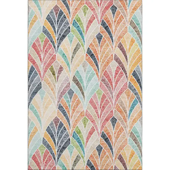 Orange Gold And Blue Geometric Washable Area Rug With UV Protection Photo 1