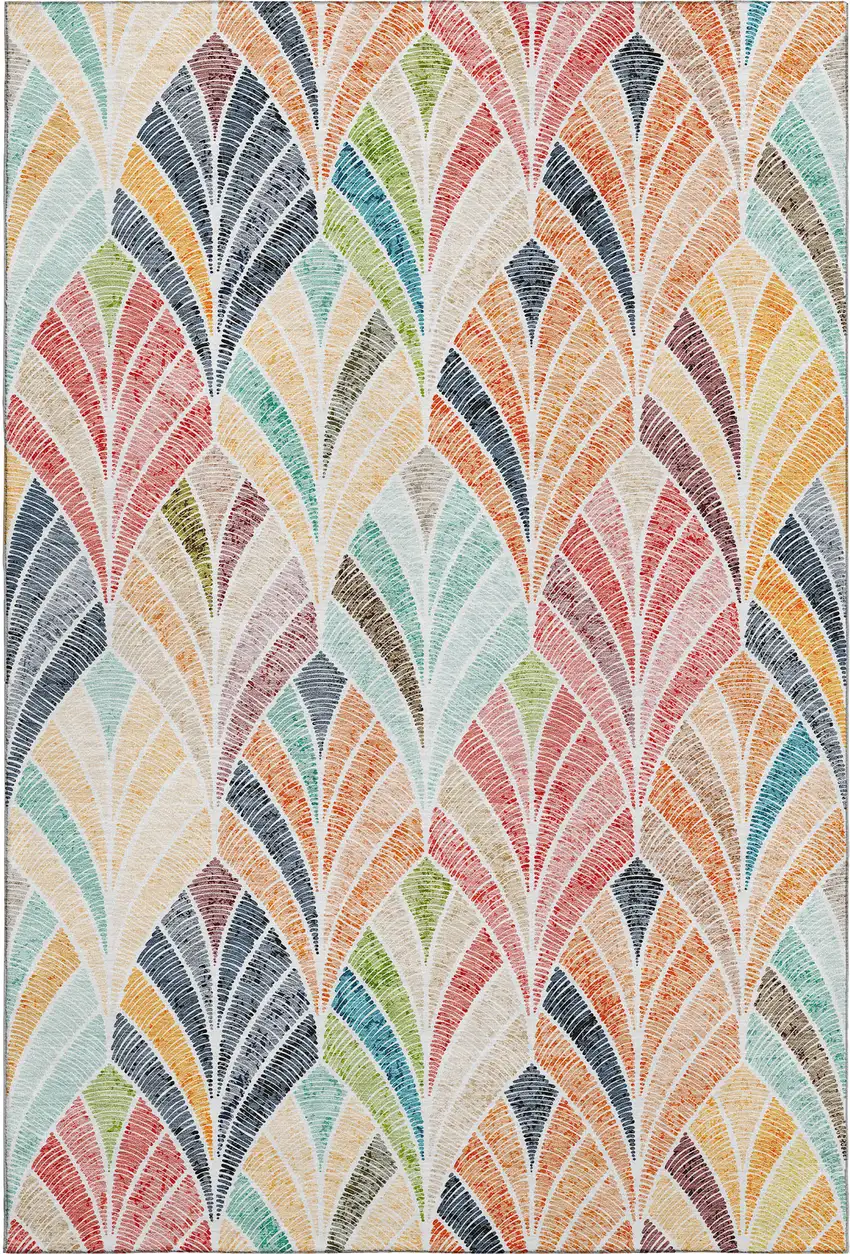 Orange Gold And Blue Geometric Washable Area Rug With UV Protection Photo 1