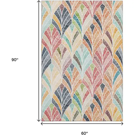 Orange Gold And Blue Geometric Washable Area Rug With UV Protection Photo 3