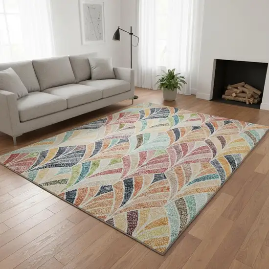 Orange Gold And Blue Geometric Washable Area Rug With UV Protection Photo 2