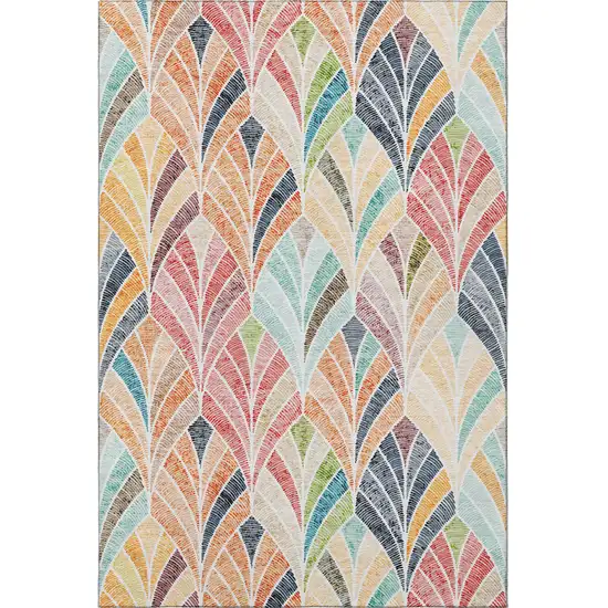 Orange Gold And Blue Geometric Washable Area Rug With UV Protection Photo 4