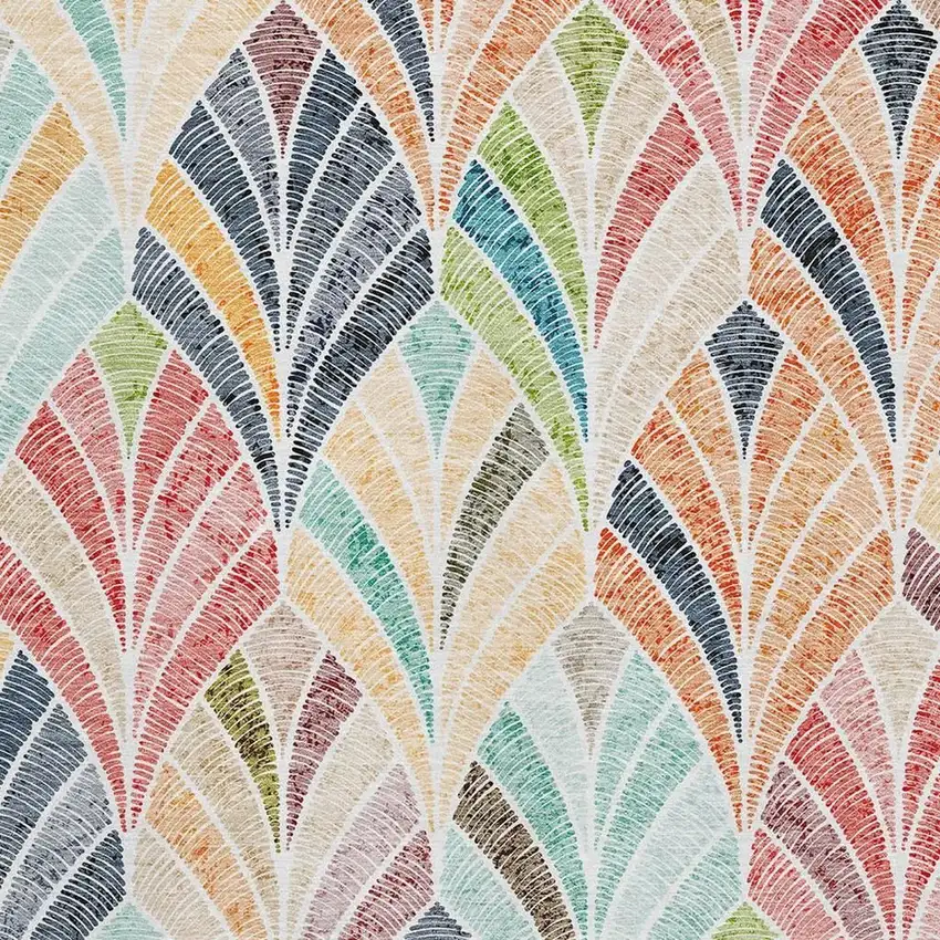 Orange Gold And Blue Geometric Washable Area Rug With UV Protection Photo 3