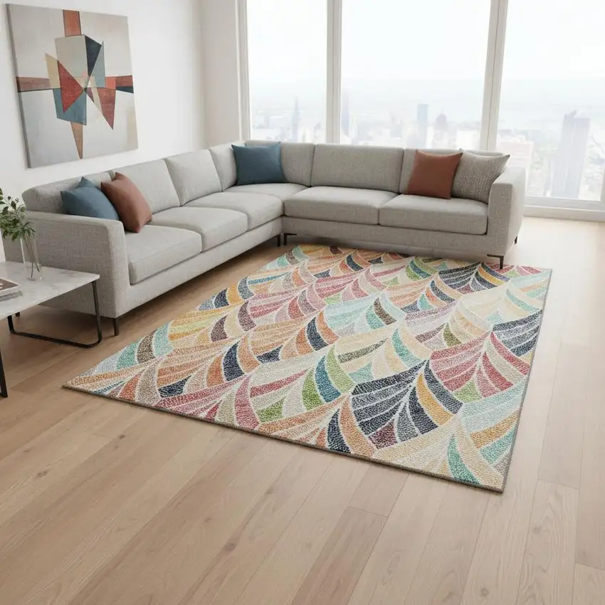 Orange Gold And Blue Geometric Washable Area Rug With UV Protection Photo 2