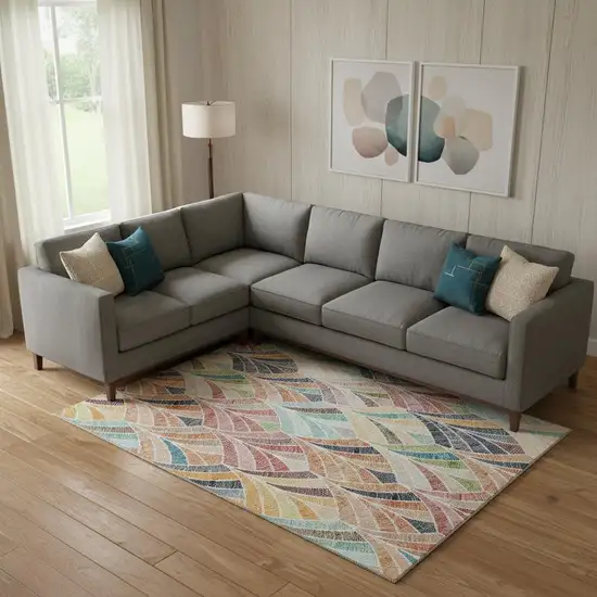 Orange Gold And Blue Geometric Washable Area Rug With UV Protection Photo 1