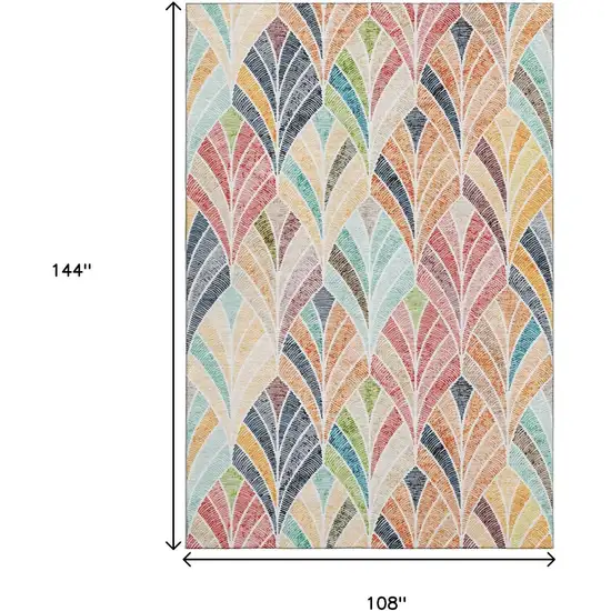 Orange Gold And Blue Geometric Washable Area Rug With UV Protection Photo 3