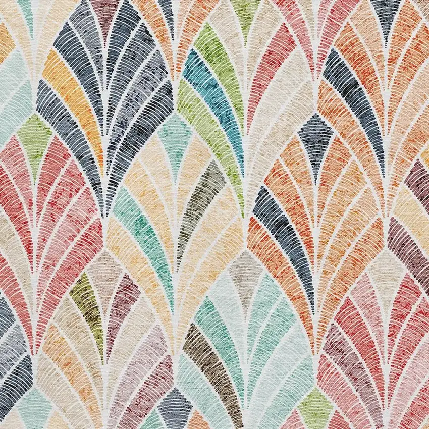 Orange Gold And Blue Geometric Washable Area Rug With UV Protection Photo 3