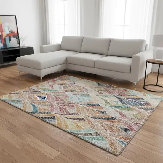 Orange Gold And Blue Geometric Washable Area Rug With UV Protection Photo 2