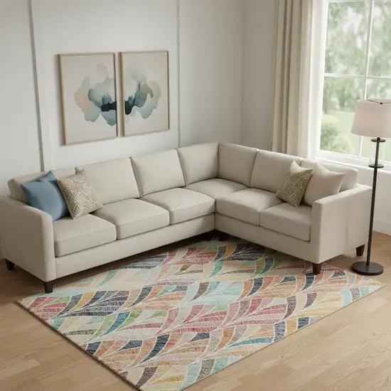 Orange Gold And Blue Geometric Washable Area Rug With UV Protection Photo 1