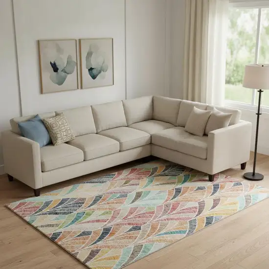 Orange Gold And Blue Geometric Washable Area Rug With UV Protection Photo 1