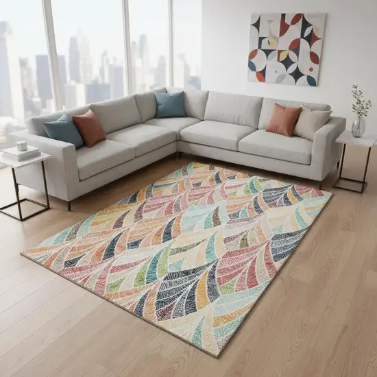 Orange Gold And Blue Geometric Washable Area Rug With UV Protection Photo 2