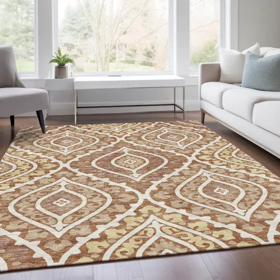 Orange Gold And Ivory Floral Washable Indoor Outdoor Area Rug Photo 9
