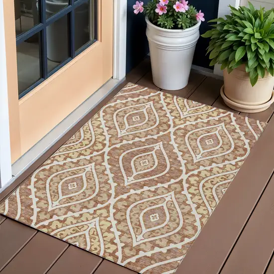 Orange Gold And Ivory Floral Washable Indoor Outdoor Area Rug Photo 1