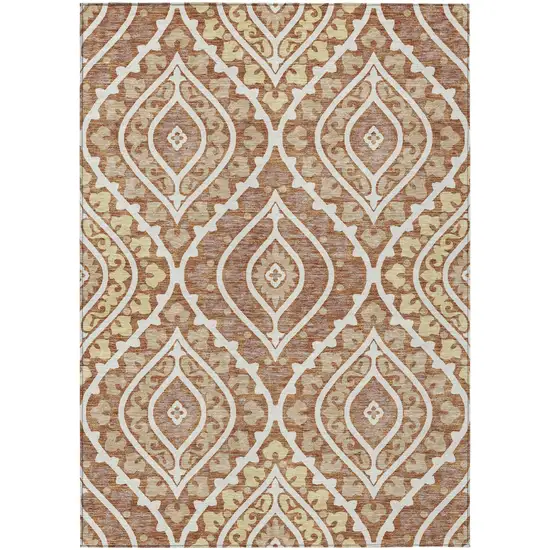 Orange Gold And Ivory Floral Washable Indoor Outdoor Area Rug Photo 2