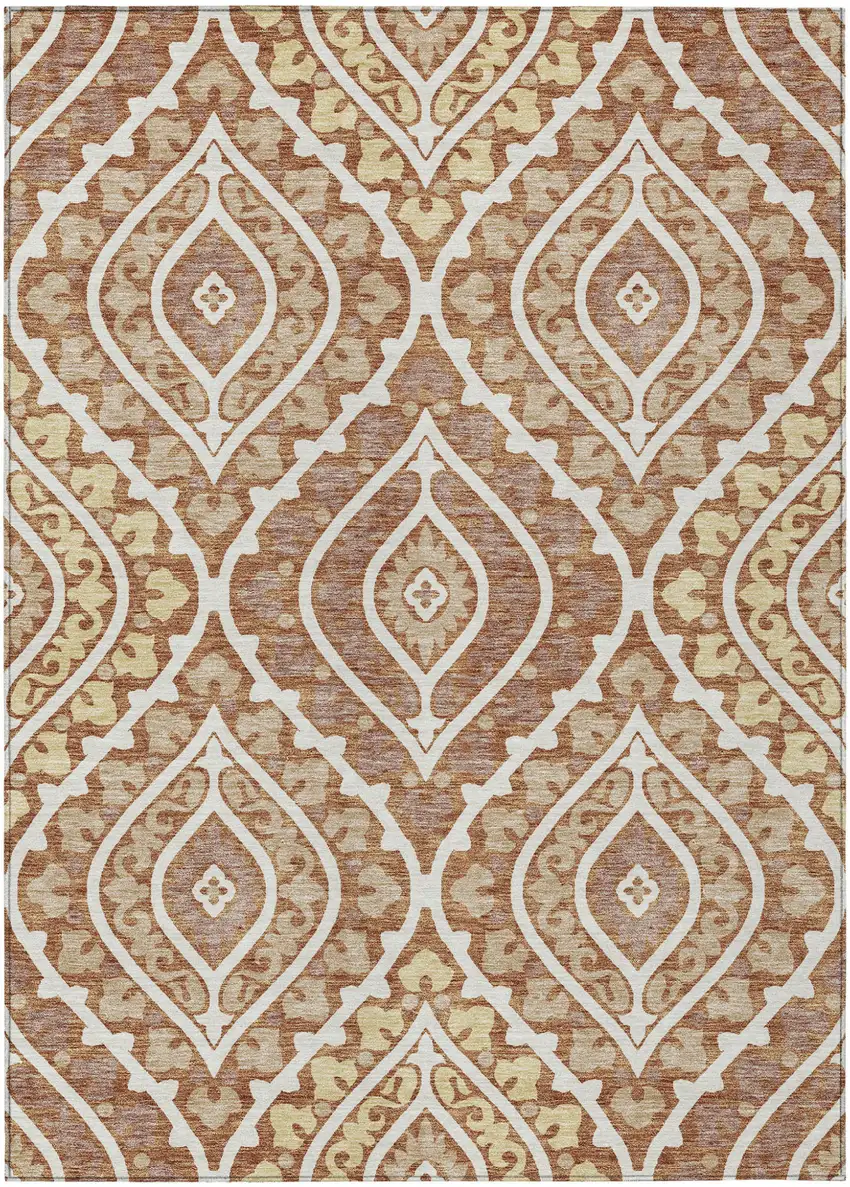 Orange Gold And Ivory Floral Washable Indoor Outdoor Area Rug Photo 2