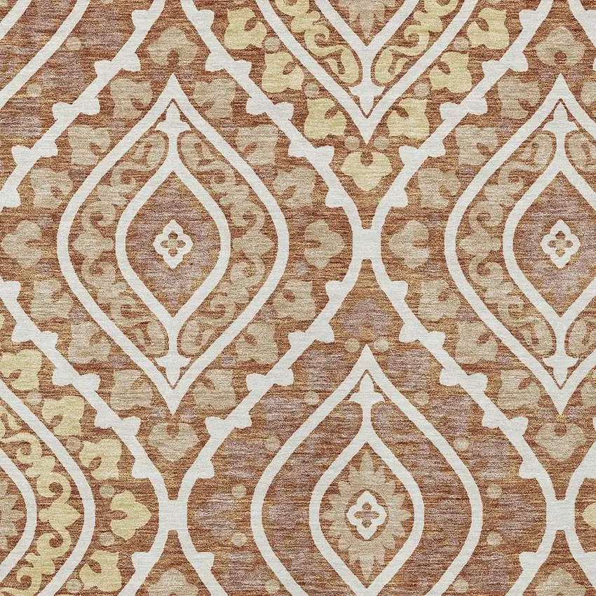 Orange Gold And Ivory Floral Washable Indoor Outdoor Area Rug Photo 5