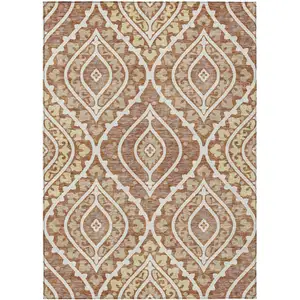 Photo of Orange Gold And Ivory Floral Washable Indoor Outdoor Area Rug