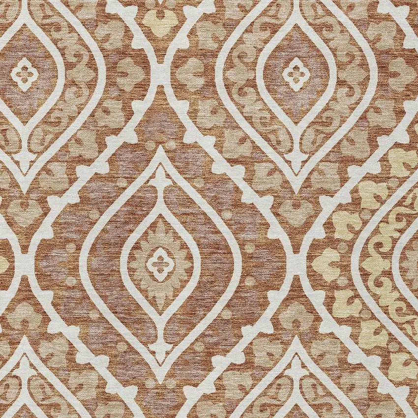 Orange Gold And Ivory Floral Washable Indoor Outdoor Area Rug Photo 5