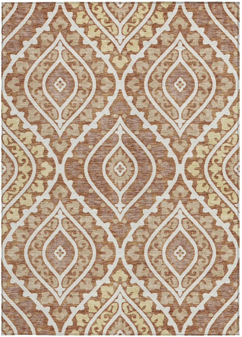 Orange Gold And Ivory Floral Washable Indoor Outdoor Area Rug Photo 6