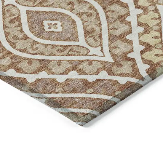 Orange Gold And Ivory Floral Washable Indoor Outdoor Area Rug Photo 3