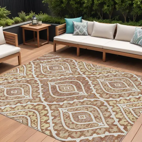 Orange Gold And Ivory Floral Washable Indoor Outdoor Area Rug Photo 1