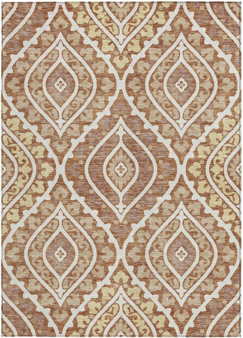 Orange Gold And Ivory Floral Washable Indoor Outdoor Area Rug Photo 6