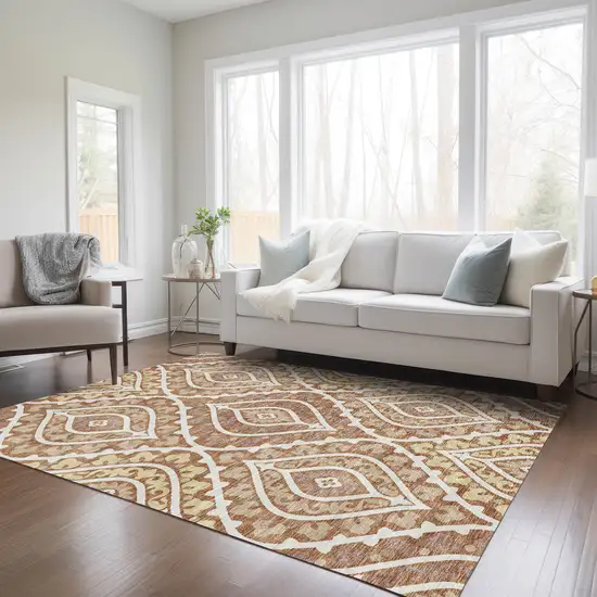 Orange Gold And Ivory Floral Washable Indoor Outdoor Area Rug Photo 9