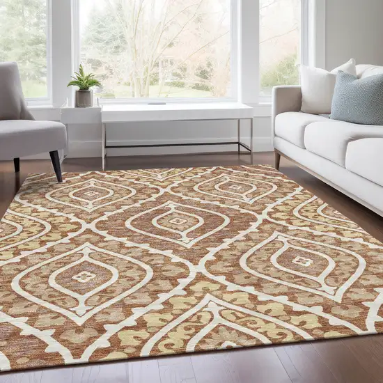 Orange Gold And Ivory Floral Washable Indoor Outdoor Area Rug Photo 8