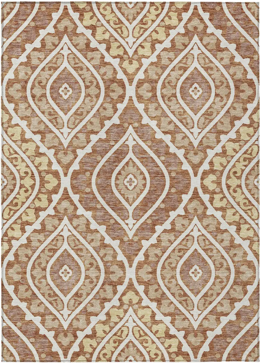 Orange Gold And Ivory Floral Washable Indoor Outdoor Area Rug Photo 1
