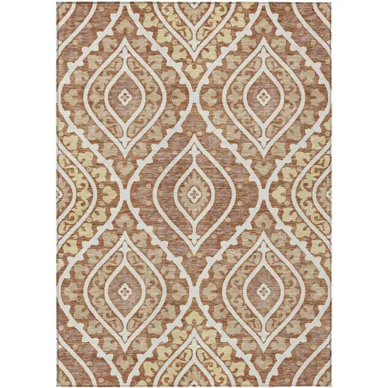 Orange Gold And Ivory Floral Washable Indoor Outdoor Area Rug Photo 1