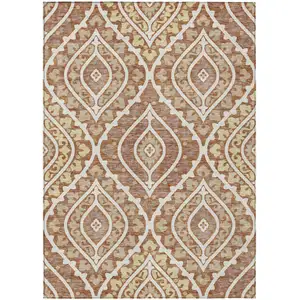 Photo of Orange Gold And Ivory Floral Washable Indoor Outdoor Area Rug