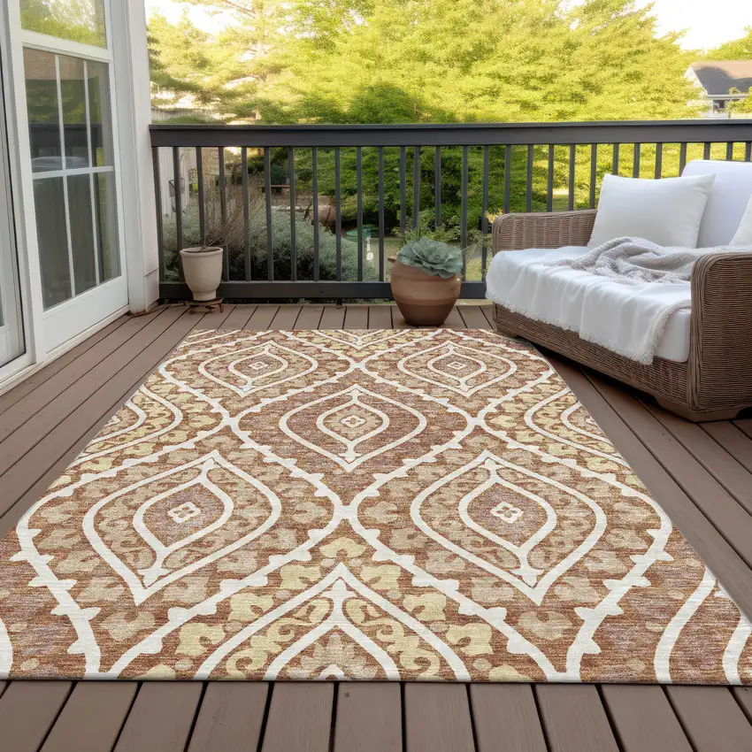 Orange Gold And Ivory Floral Washable Indoor Outdoor Area Rug Photo 9