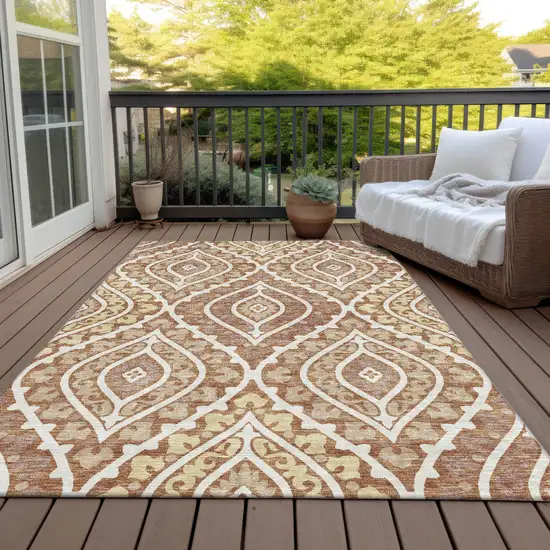 Orange Gold And Ivory Floral Washable Indoor Outdoor Area Rug Photo 9